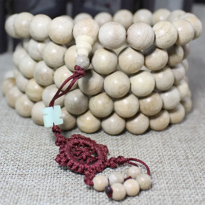 10-15mm Tibetan Buddhism Camphor wood 108 Beads Necklace White Rosary Paint No Wax mala necklace