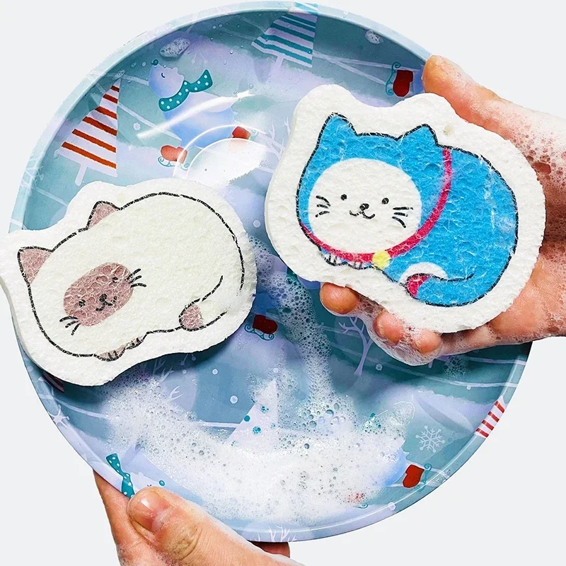 Kitchen Dish Cleaning Sponge Scouring Pad Compressed Wood Pulp Cartoon Dish Cloths Pot Wipe Cleaning Tools scrub pads cleaning sponges dish cleaning cloth dish cloth