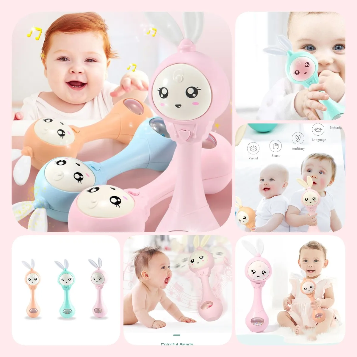 Music Flashing Rabbit Teether Hand Bells Toy