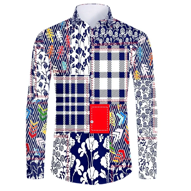thumbnail image 1 of Camisas de manga corta con botones y estampado 3D de lujo de alta gama con patrón dorado para hombres, blusas de estilo callejero de moda, atuendos de hip hop, 1 of 5