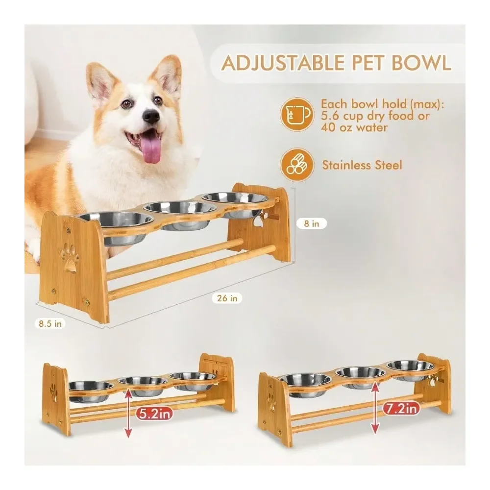 Adjustable Bamboo Raised Dog Bowl Set – Food & Water Stand 2