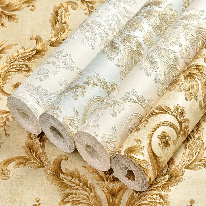 European Luxury Wallpaper Room Decoration Floral Damask 3D Wallpaper Roll Bedroom Living Room Relief Flower Wallpaper