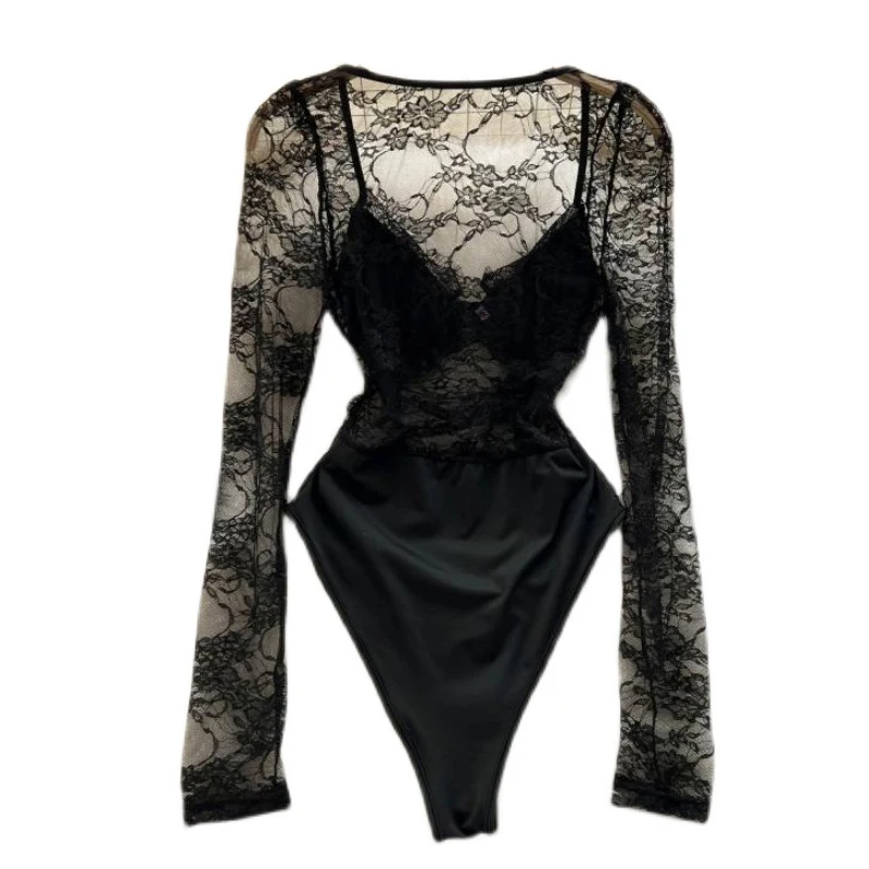 CHILLGIO Sexy Spitze Bodys Frauen Langen Ärmeln Bodycon Mode Streetwear Beiläufige Dünne Strampler Chic Floral Kombination Catsuits – Detail 13