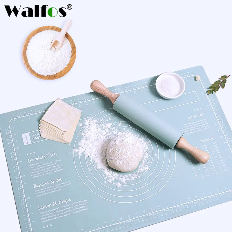 Walfos 실리콘 베이킹 매트, 들러붙지 않는 패드, 롤링 반죽 반죽 매트, 제빵기 요리, 케이크 페이스트리, 주방 가제트 액세서리