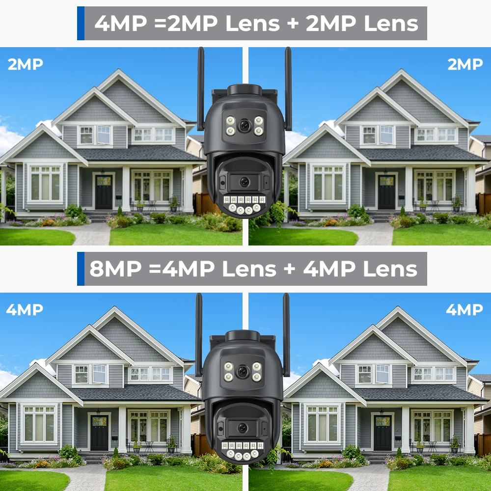 PTZ 8MP Wifi Camera Dual Screen Auto Tracking Color Night Vision Outdoor CCTV Ca