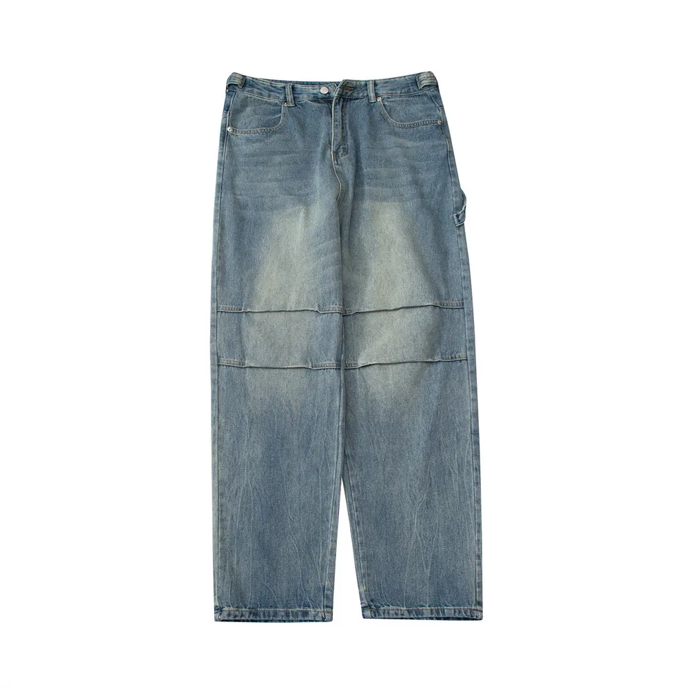 

Retro Solid Color Washed Old Splicing Jeans Men's Street Trend Loose Straight Trousers Brand Casual Wide-leg Pants Baggy Jeans