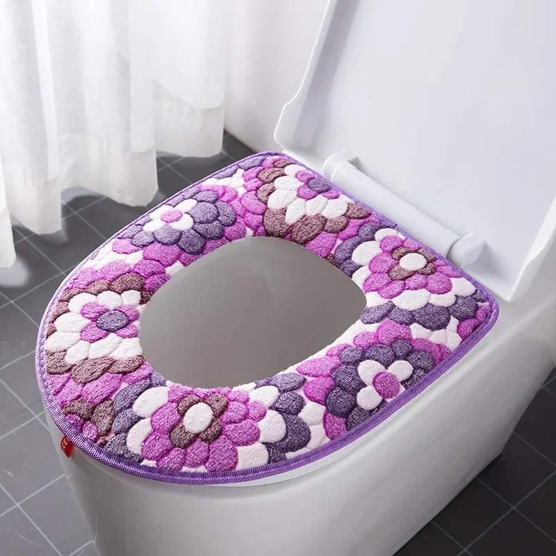Flower Warm Toilet Cover Seat Lid Top Cover Pad Bathroom Warmer Toilet Seat Bowl Soft Zipper Washable Toilet Seat Cover Toilet Seat Cushion