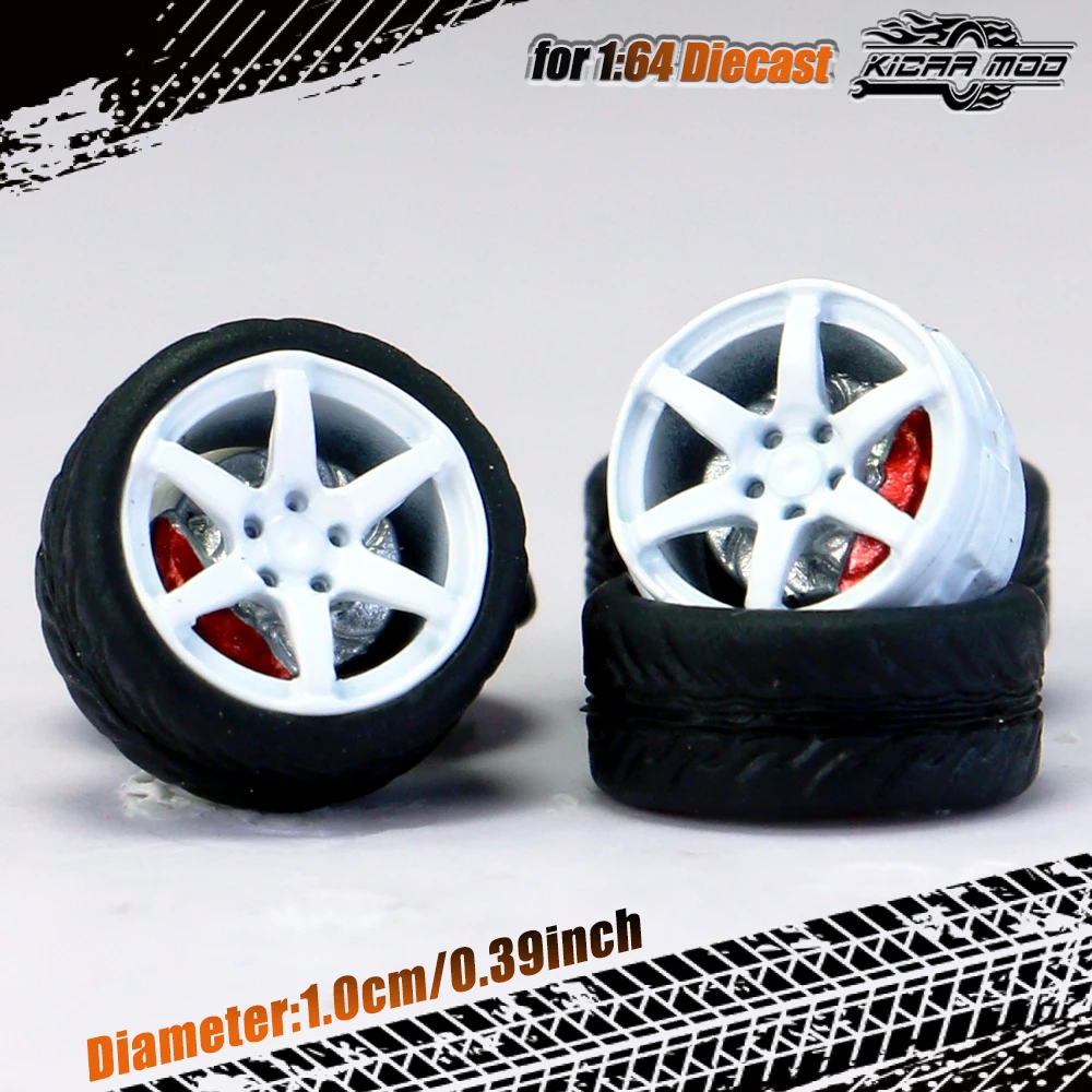 Kicarmod 1/64 Model Car ABS Wheels with Rubber Tire Brake Disc Refitting Parts Diameter 10mm For Model Car Tomica MINI GT