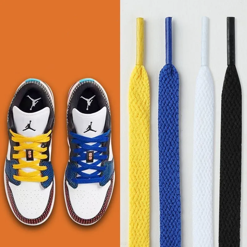 

1 Pair Colorful Flat Shoelaces For Sneakers High-top Canvas Basketball White Shoe Laces Accessories Drop Ship