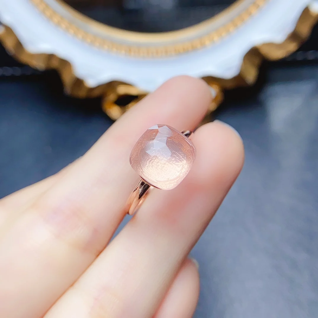 

FS 8/10mm Natural Pink Crystal Ring for Women S925 Sterling Silver Fine Fashion Charm Weddings Jewelry MeiBaPJ With Certificate