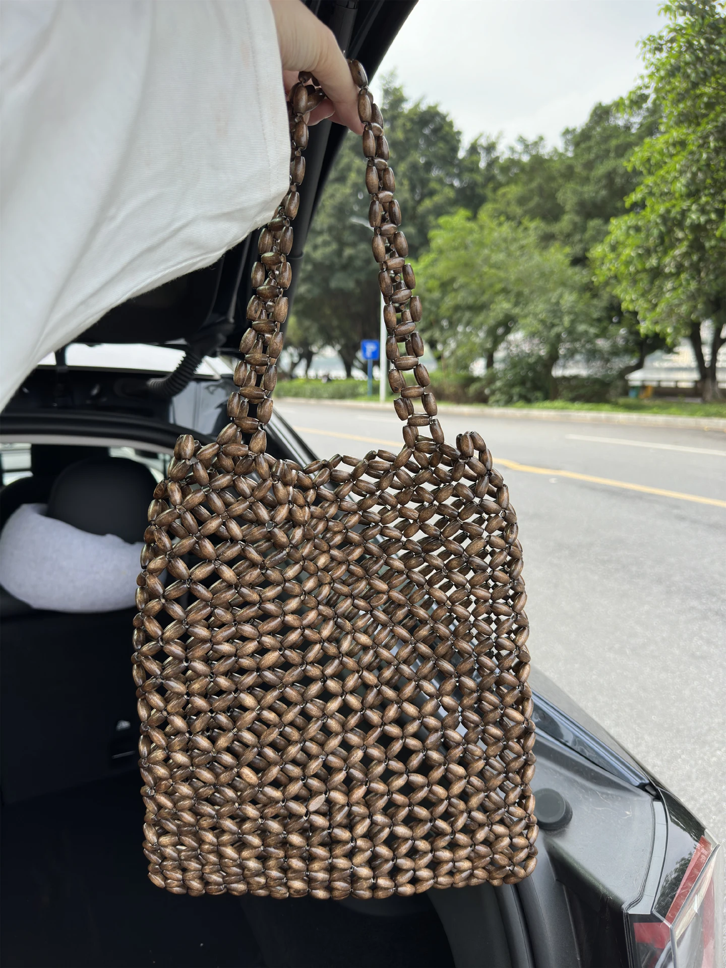 Vintage Wooden Beading Women Handbags Designer Hollow Beads Tote Bag Handmade Casual Summer Beach Bag Bali Purses 2025 Sac