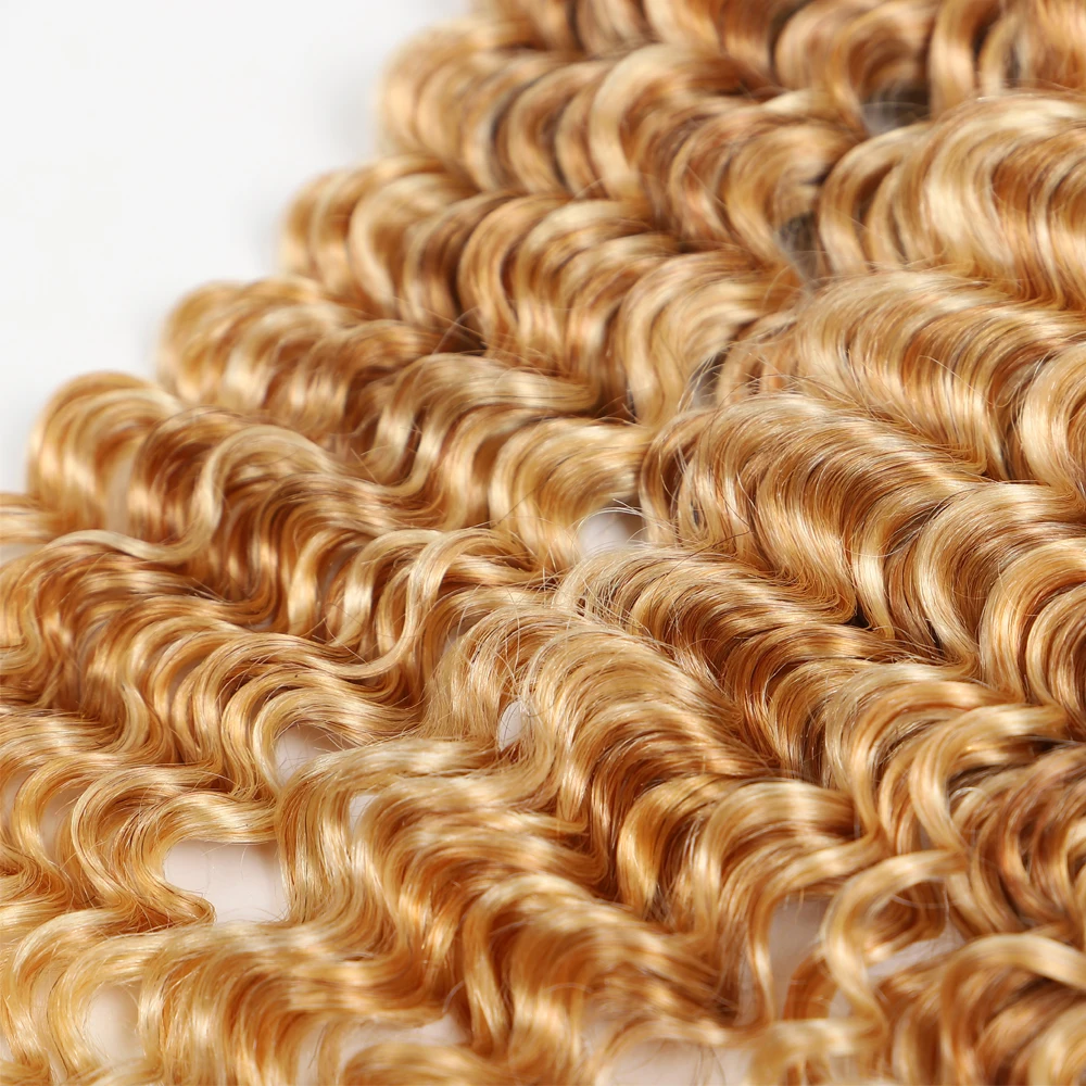 P27/613 Deep Wave Bundles Human Hair Unprocessed Brazilian Virgin Weave Hair 100% Human Hair Extensions Honey Blonde 3 Bundles 5