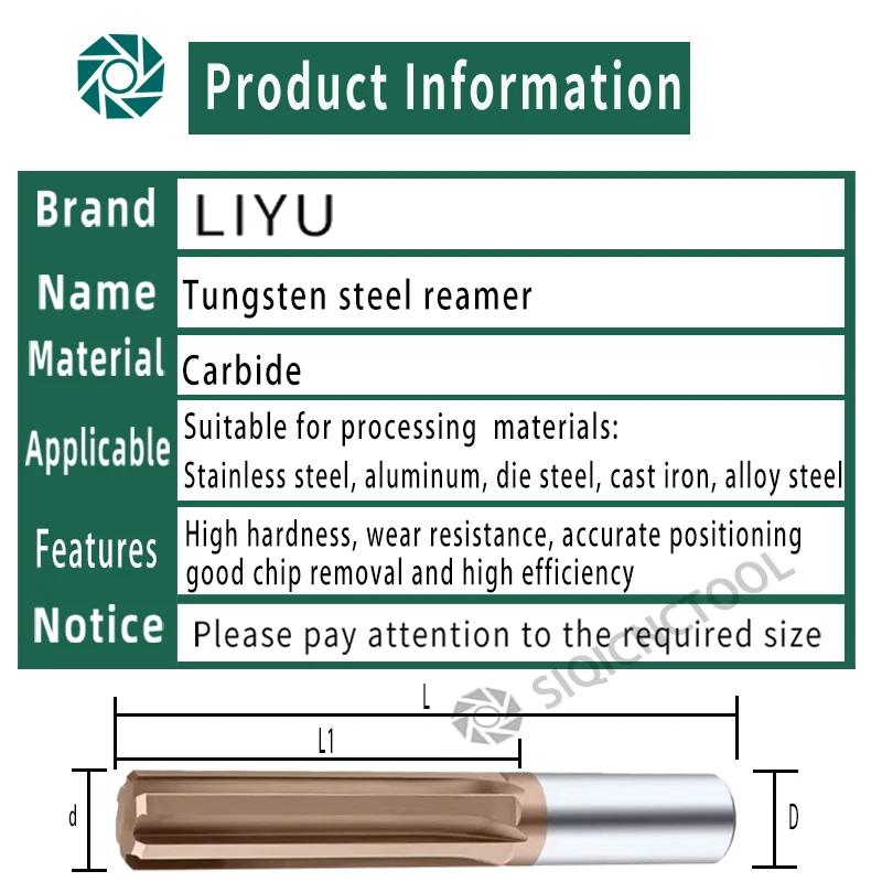 Carbide Reamer 1mm to 20mm Coated Straight Flute H7 Tolerance Chucking Hardened Steel Metal Cutter 6 Flutes CNC Tool