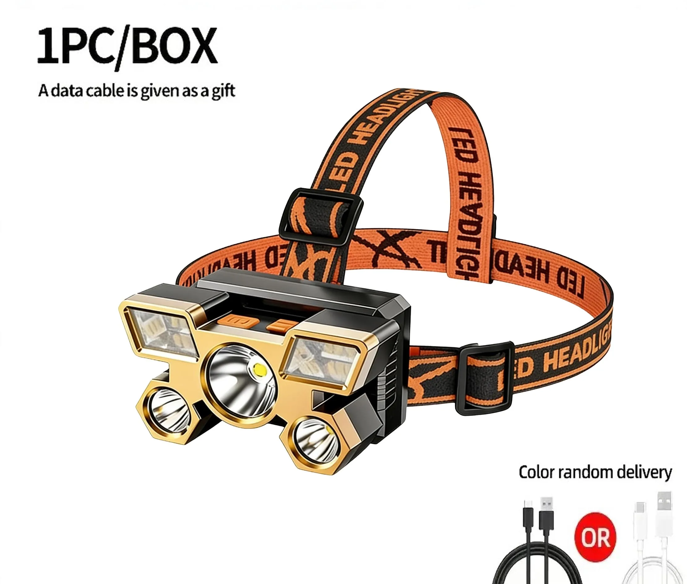 USB Rechargeable LED Headlight Super Bright 5 Working Modes Long-Distance Waterproof Headlamp for Outdoor Activities