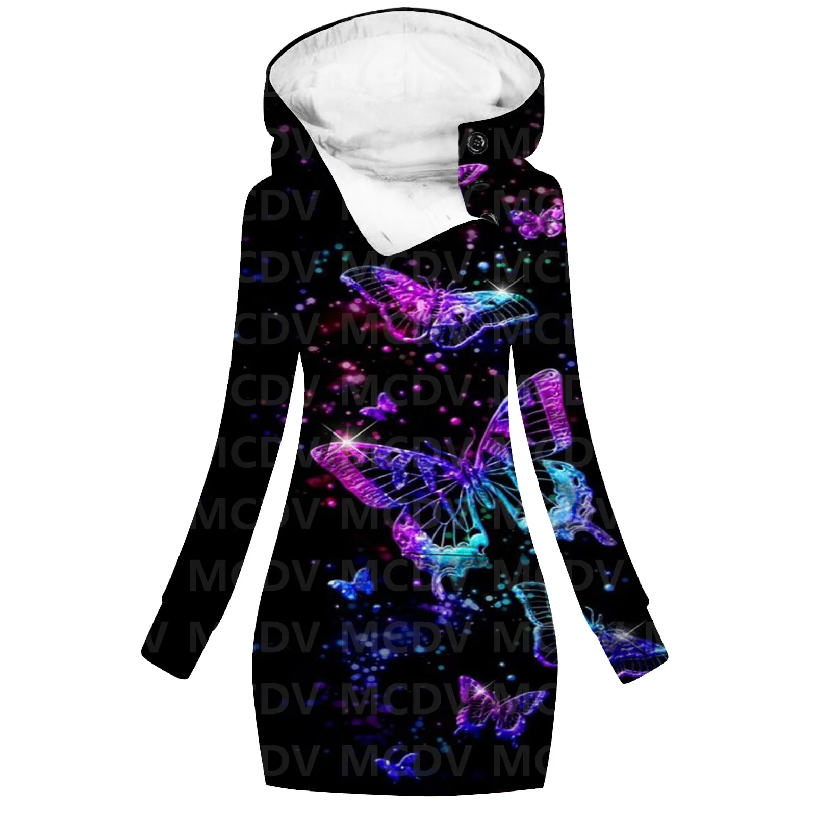 Butterfly 3D Printed Hoodie Dress Novelty Hoodies Women Casual Long Sleeve Hooded Pullover Tracksuit
