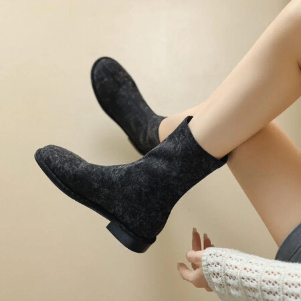 

Chelsea Short Boots Women's 2023 Autumn/Winter New Vintage Elastic Chimney Flat Bottom Women's Boots cowboy boots for women