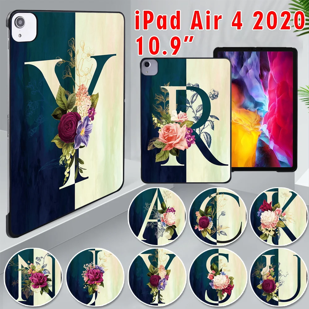 

Tablet Hard Shell for Apple IPad Air 4 10.9" (2020) Shockproof Slim Cover Case with Flowers Half Initial Name 26 Letters Series