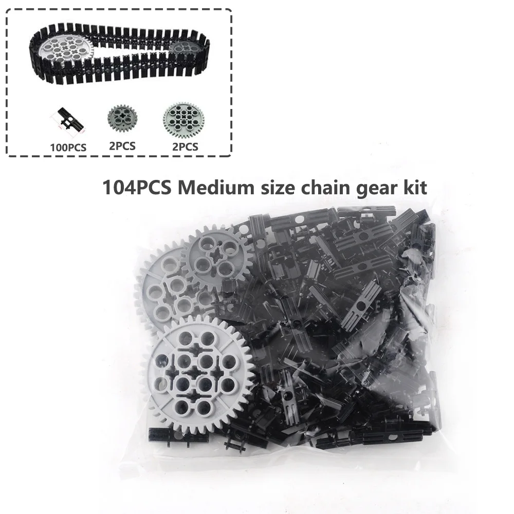 Technical Building Blocks Parts Small Chain + Wheels Gears Track Axle Set Medium Size Chain Gear Crawler Bricks Model DIY Toys