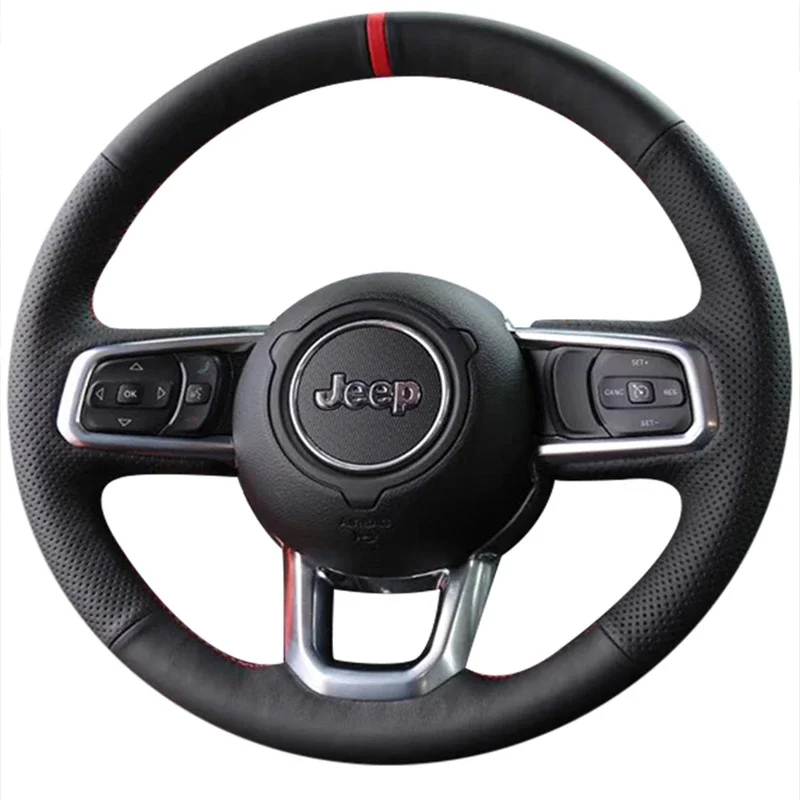 ForGue Coprivolante Auto Pelle per Jeep Wrangler Grand Cherokee Compass Renegade Copri Traspirante Durevole Antiscivolo Impermeabile Volante Accessori Auto Interno,Black Style