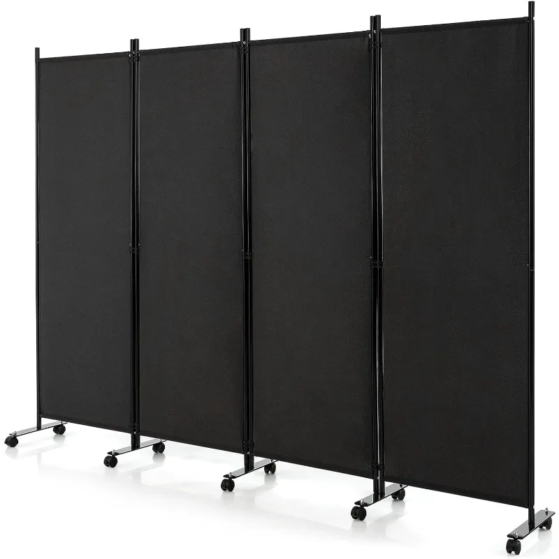 

4 Panel Folding Room Divider, 6FT Rolling Privacy Screen with Lockable Wheels, Portable Room Partition Screen, Freestanding