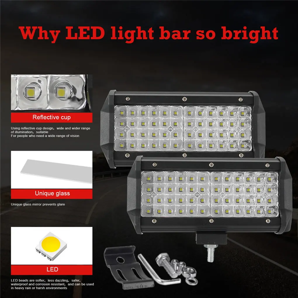 DC 12V-24V 288W 스팟 빔 LED 투광등 야외 IP67 방수 가정 정원 운전 차량 개조 조명 오프로드 작업 바 램프