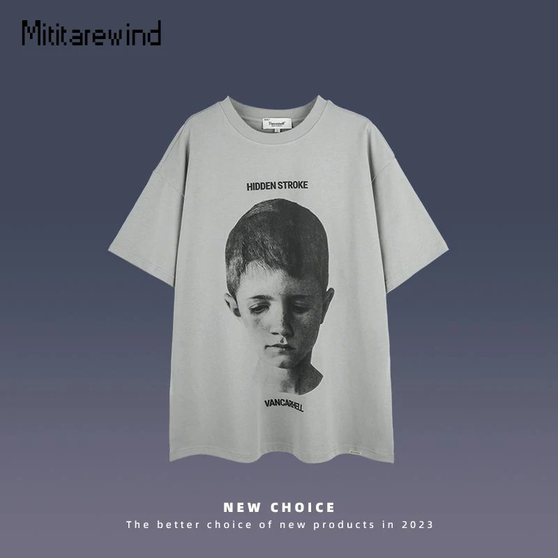 

American Retro Portrait Printed Oversized T Shirt Men Women Summer Casual Half Sleeve Round Neck Tops Tees Hip Hop Streetwear