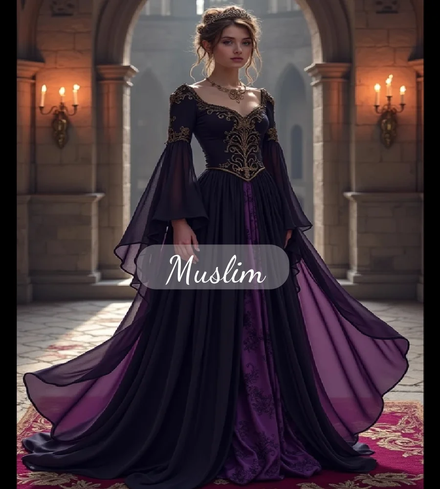 Fantasy Purple Victorian Evening Dress Gold Lace Medieval Aesthetic Prom  Dresses | eBay