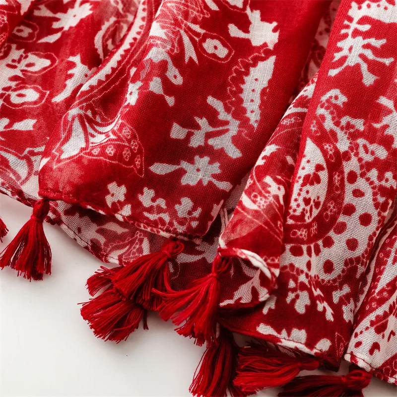 Luxus Neue Mode Spot Print Damen Frauen Schal Weibliche Baumwolle Leinen Schal Quaste Vier Jahreszeiten Moslemisches Hijab Wrap Lüften – Detail 29