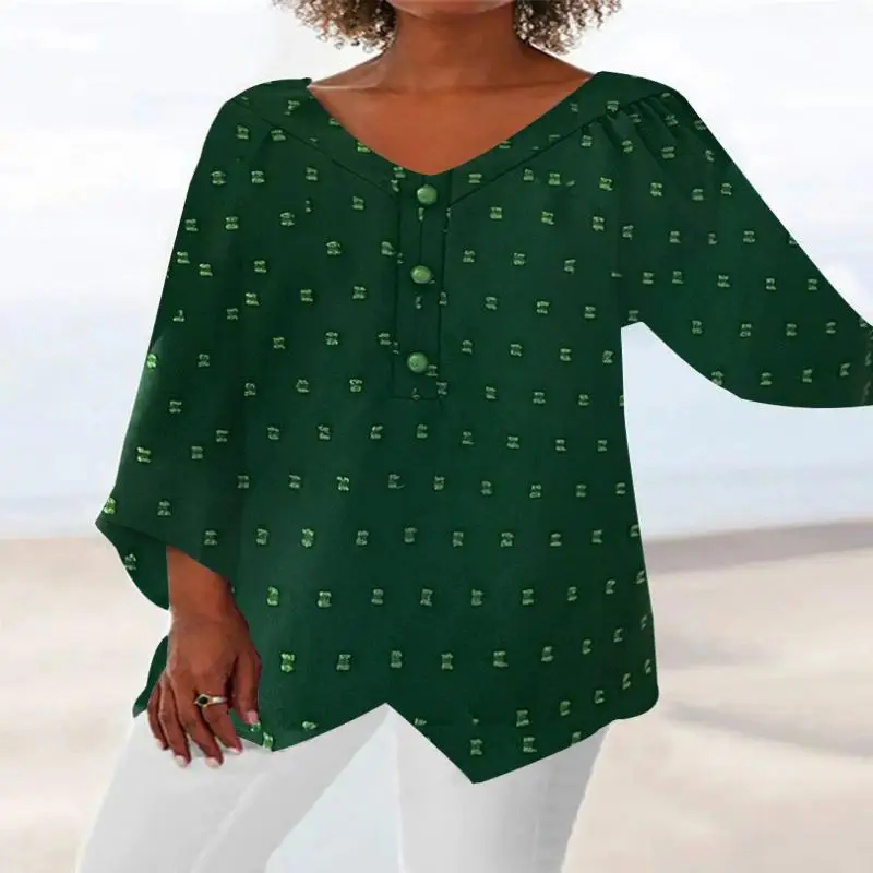 

Plus Size Women Asymmetrical 3/4 Sleeve V-neck Floral Printed Tops