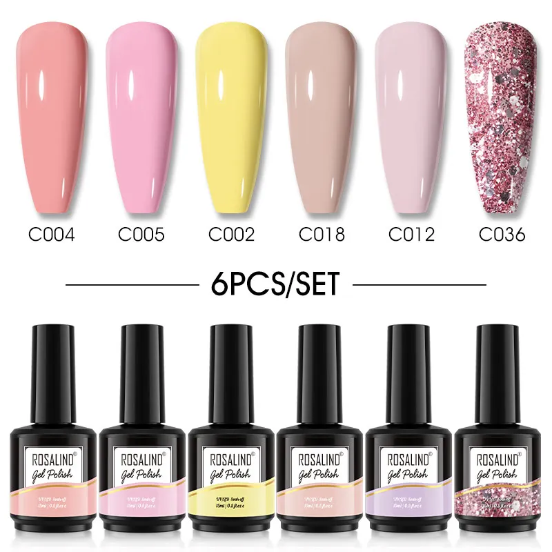 

ROSALIND 15ml Nail Gel Polish Set Hybrid Semi Permanent UV LED Base Top Coat For Professionals Manicure Art Tool Nail Gel Kit