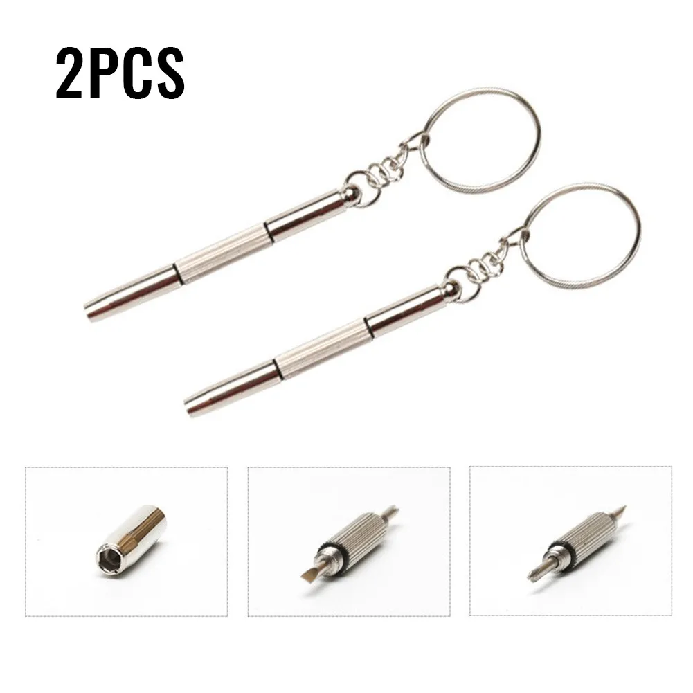 

2Pcs Multifunctional Mini Screwdriver 3in1 Screw Driver Glasses Phone Watch Screw Repair Tool Keyring Key Chain