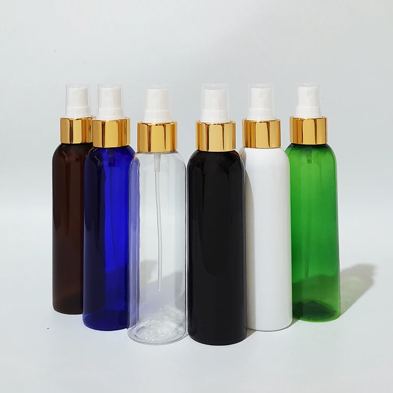 

150ml Empty Refillable Makeup Plastic Spray Bottle Perfume PET Bottles 5oz Cosmetic Container With Gold Silver Fine Sprayer