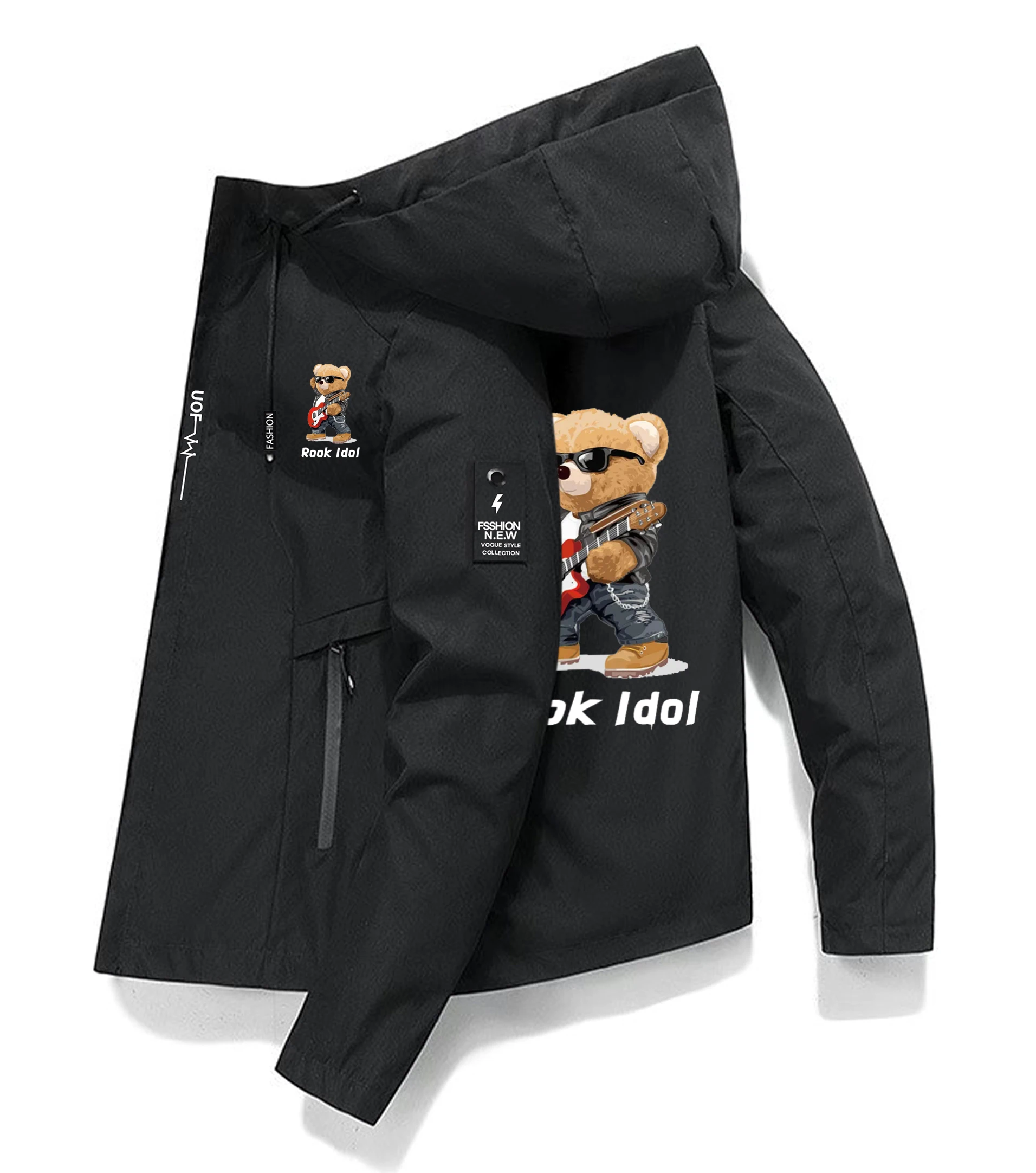 

2024 Year Rock Idol Teddy Bear Hip Hop Style Jacket Streetwear Casual rock Zipper Clothing Hooded Coats Spring Autumn Jackets