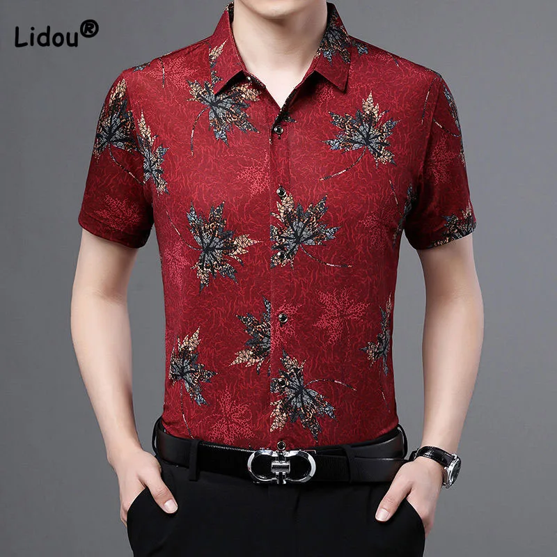 Summer Male Clothes Casual Fashion Polo-Neck Printed Shirt Trend 2023 New Vintage All-match Short Sleeve Button Men's T-shirt