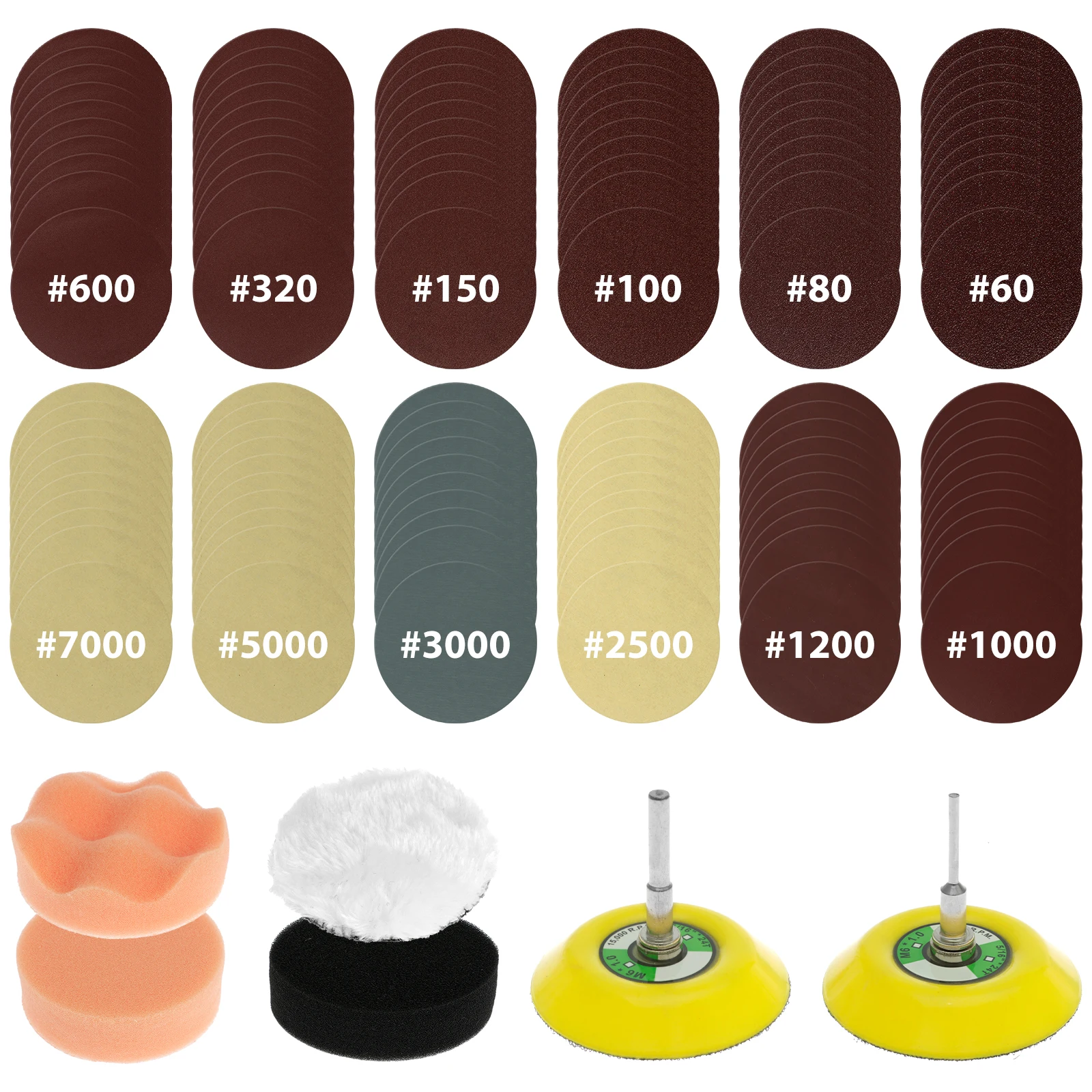 

128Pcs Sanding Disc Pad 3 Inch 60-7000 Grit Hook and Loop Wet and Dry Sanding Paper Washable Reusable Polishing Pad for Wood