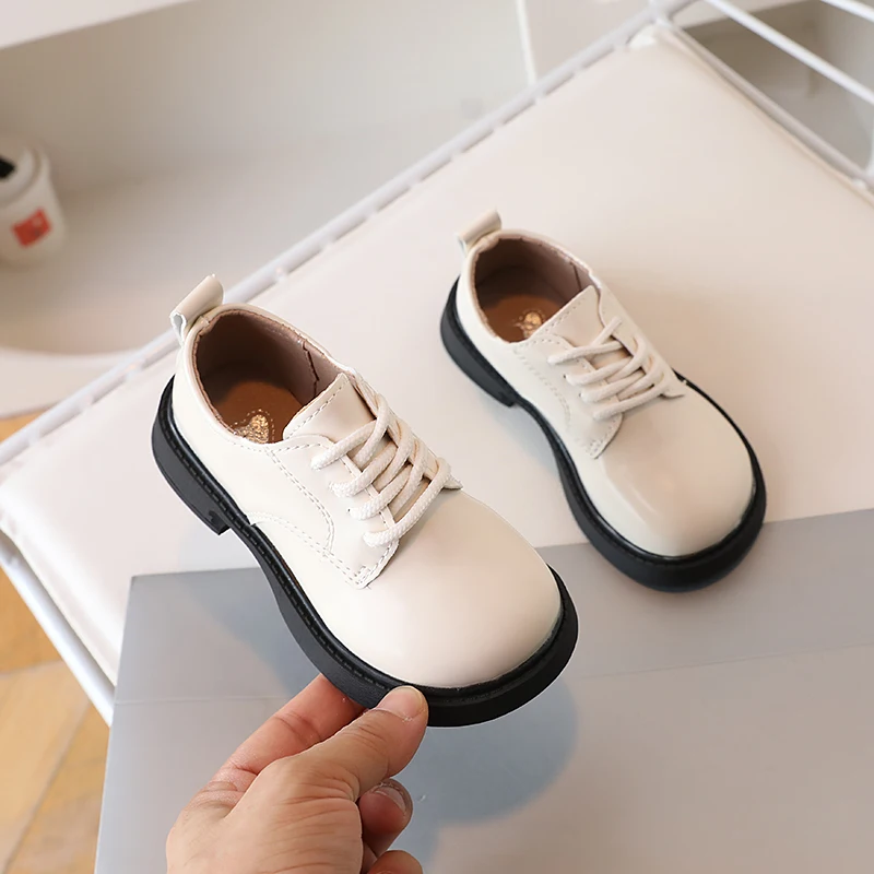 Children's Leather Shoes Simple School Uniform Shoes for Boys Girls Performance Versatile Fashion Black Beige Kids Causal