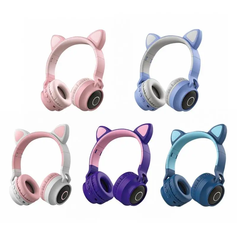 

5PCS Cat Ear Game Headset Wireless Bluetooth-compitible LED Stereo Headphone Foldable Headphones Strong Compatibility Headsets
