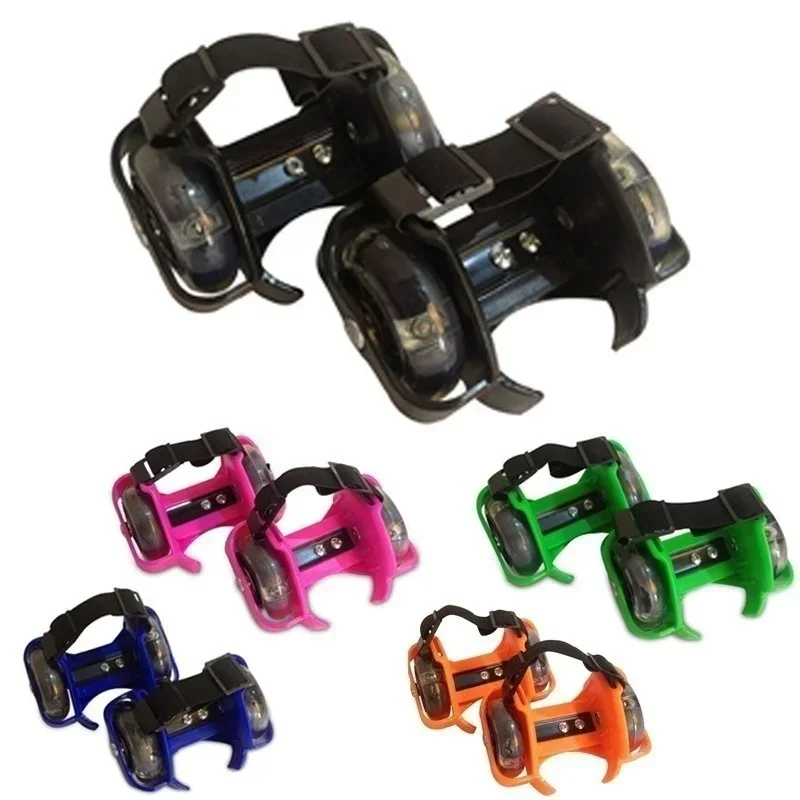1 Pcs Double Wheel Walking Shoes Wear-resistant Roller Skating Adjustable Walking Tool Three Colored Shining Shoe Wheels roller skating shoes set