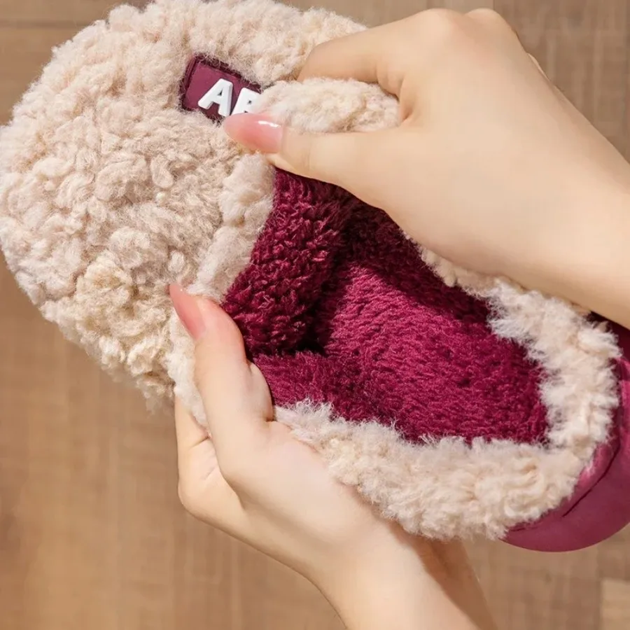 Autumn Winter Plush Warm Women Cotton Slippers Indoor Home Casual Toe Wrap Fluffy Slides Men Anti Slip Thick Platform Soft Shoes 4