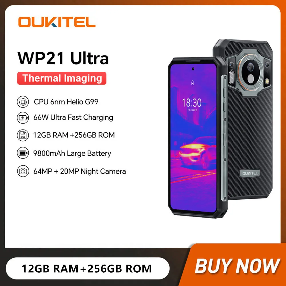 

Oukitel WP21 Ultra Rugged Smartphones Helio G99 12GB+256GB 9800mAh 66W Fast Charge Phones 6.78 Inch 64MP Camera NFC Mobile Phone
