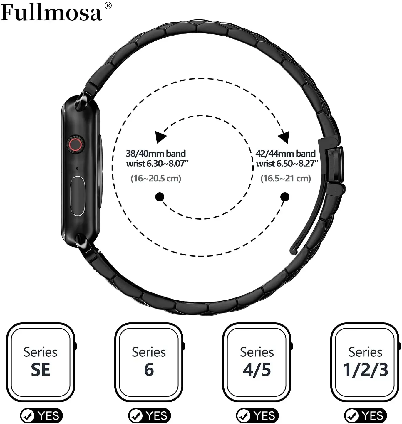 Fullmosa for Apple Watch Band 40mm Stainless Steel Strap for Apple Watch Series 9 8 7 SE 2&1 38mm 41mm 42mm 44mm 45mm correas