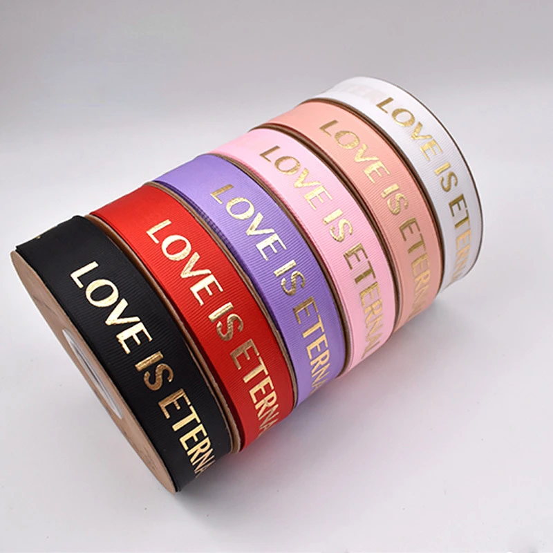 Personalized Gold Silver Foil Grosgrain Ribbon Printed DIY Webbing Decoration Gift 100yards B2201 DHK