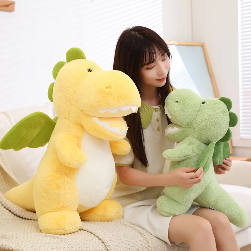 Happy Sitting Dinosaur Plush Toy Green Yellow Plushies Doll Sofa Cushion Nap Pillow Soft Cute Soft Kids Toys Gifts Home Decor ineonlife dinosaur design neon sign led light usb powered night lamp acrylic wall hanging art for home kids room wall decor gift