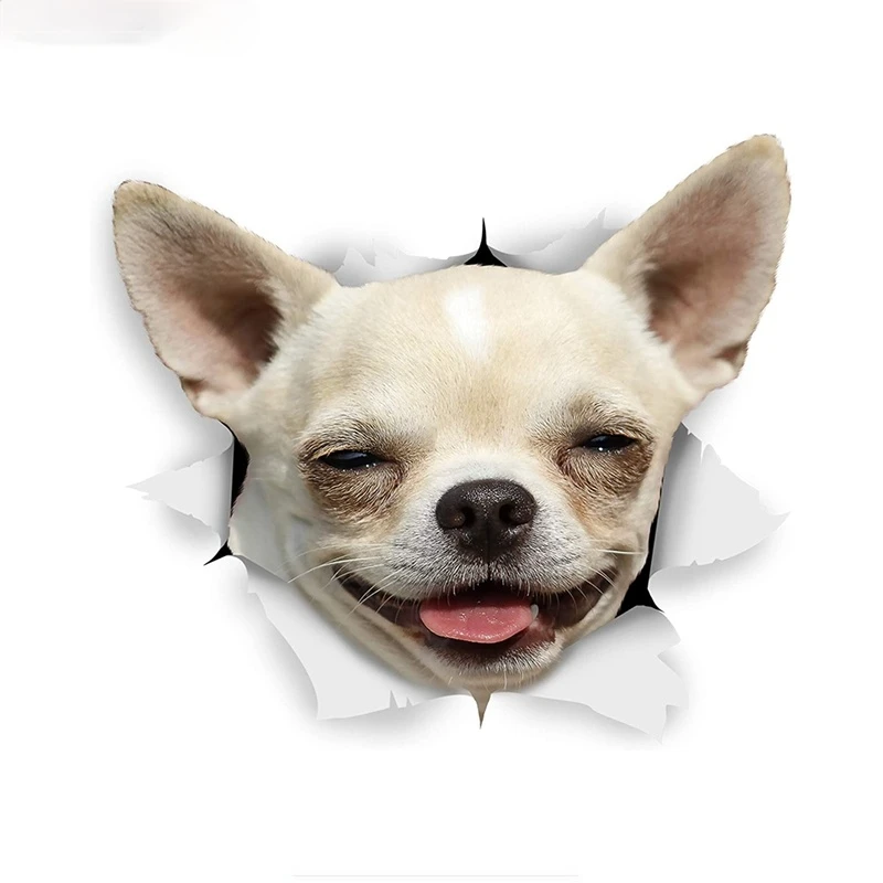 

3D Dog Stickers Interesting Cartoon Car Sticker Happy Chihuahua Otorcycle Accessories KK Vinyl Decals Waterproof PVC