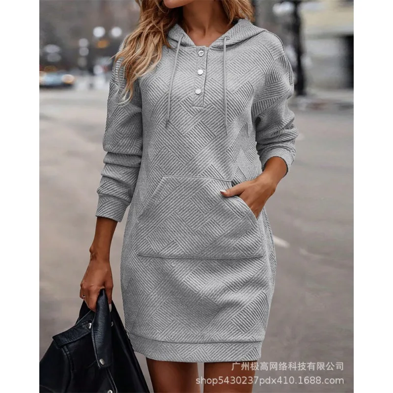 

2023 Women's New Fashion Women's Wear Solid Color Hoodie Loose Casual Dress Pocket