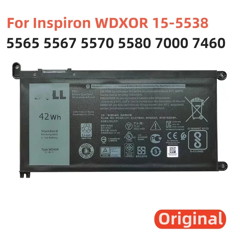 

100%Original 3680mAh for DELL Inspiron WDXOR 15-5538 5565 5567 5570 5580 7000 7460 7560 7570 7572 7579 Laptop Computer Battery