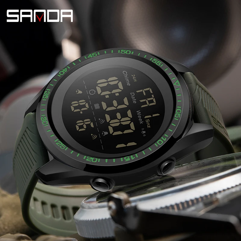 SANDA Multifunctional Shockproof Men Military Watch HD LED Digital Display Electronic Watches Calorie Mountaineering Alarm Clock