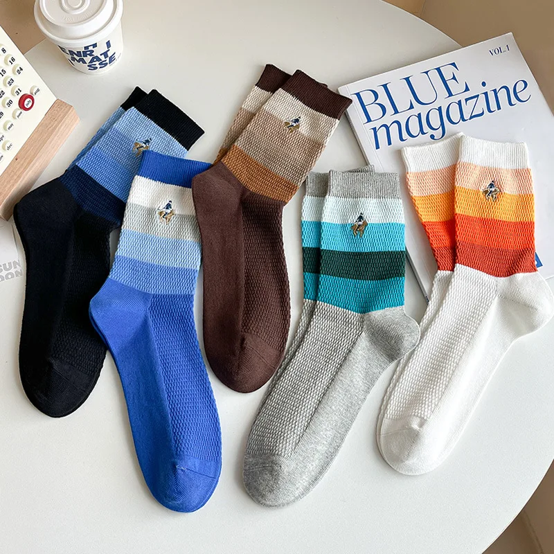 

Men'S Socks Color Matching Cotton Socks Leisure Middle Barrel Stockings For Men Ventilate Absorb Sweat Stocking Mesh Sport