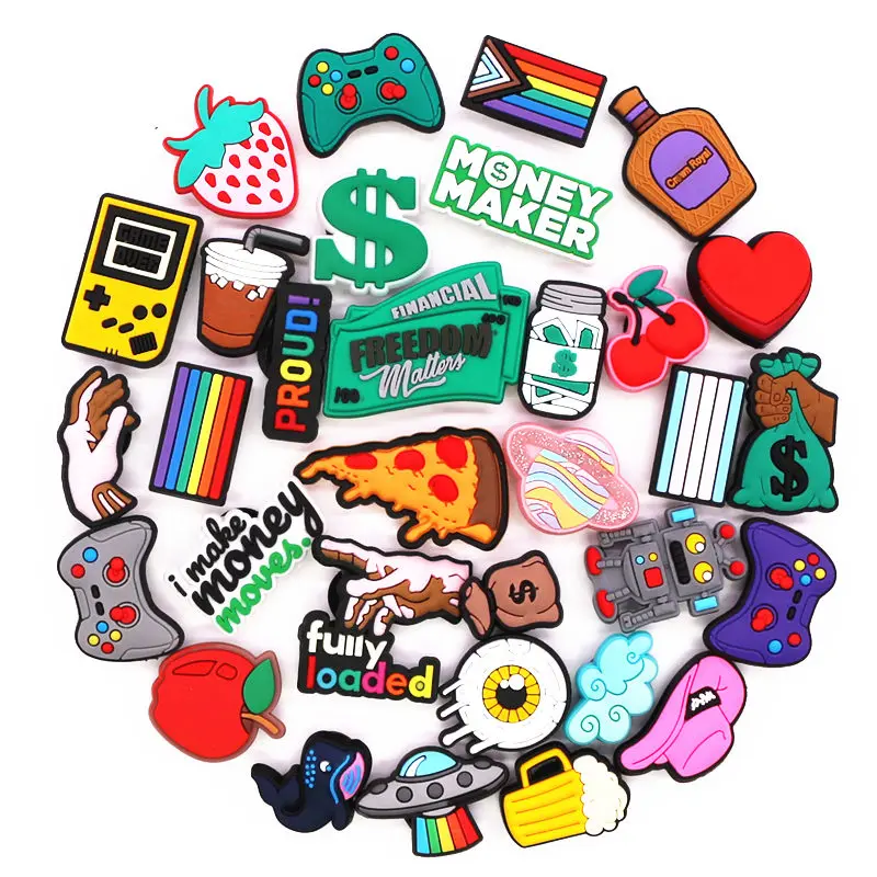 Novelty Apple Beer PVC Shoes Accessories Lovely UFO Pizza Money Game Shoe Buckle Decorations Charm Kids Gifts 1pcs