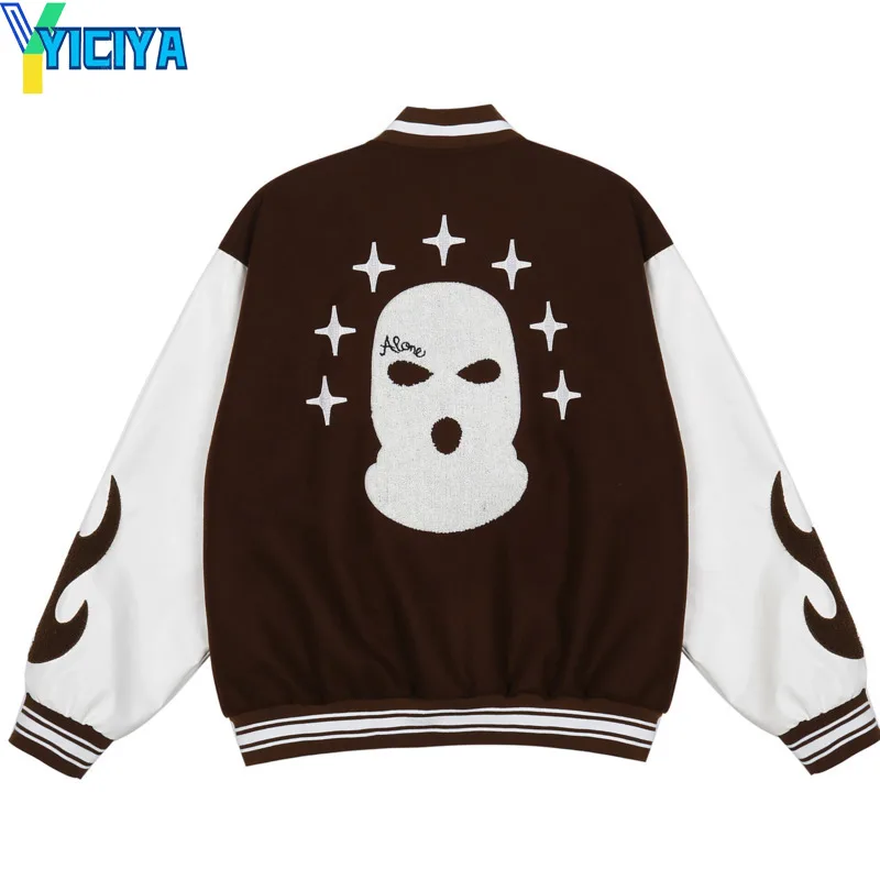 

YICIYA Mask embroidery baseball Jacket Hip-hop Bomber Woman Varsity Long Sleeves Bombers Vintage Jackets new Coats fashion 2024